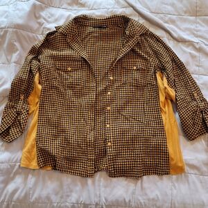 Orange Houndstooth Button Up Top